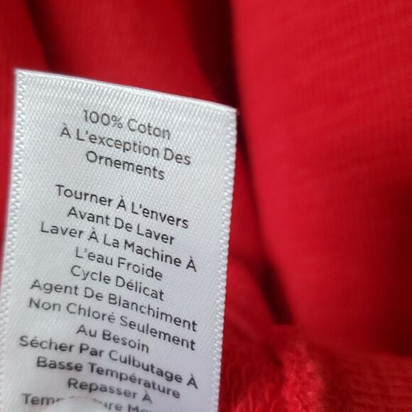 TALBOTS RED EMBROIDERED SLEEVE SWEATSHIRT CREW NECK HIGH LOW HEM COTTON lLARGE - Picture 4 of 8